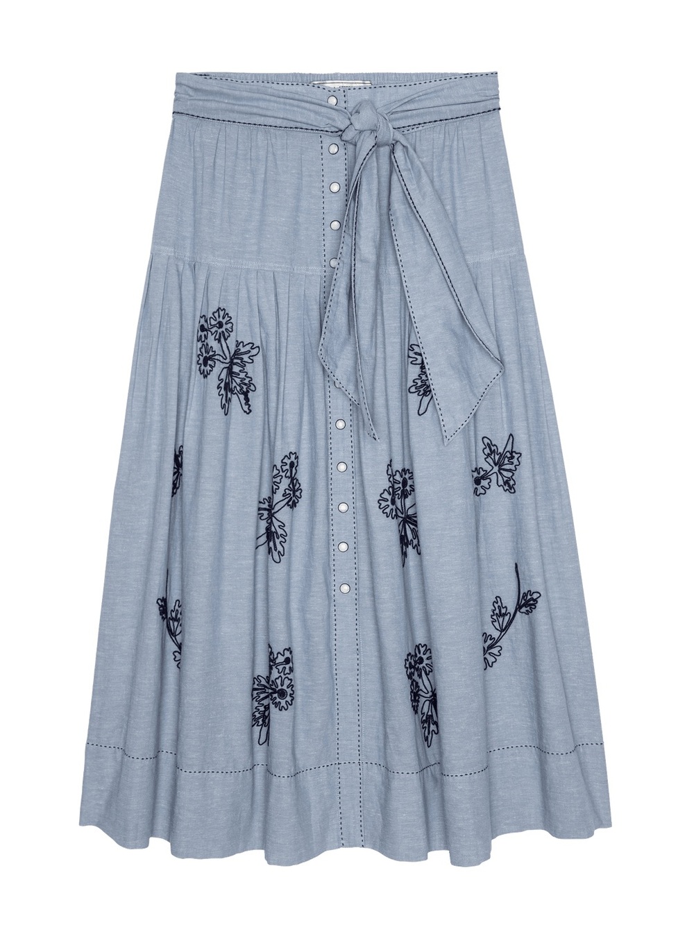 The Great x Stetson THE CHAMBRAY EMBROIDERED HIGHLAND SKIRT